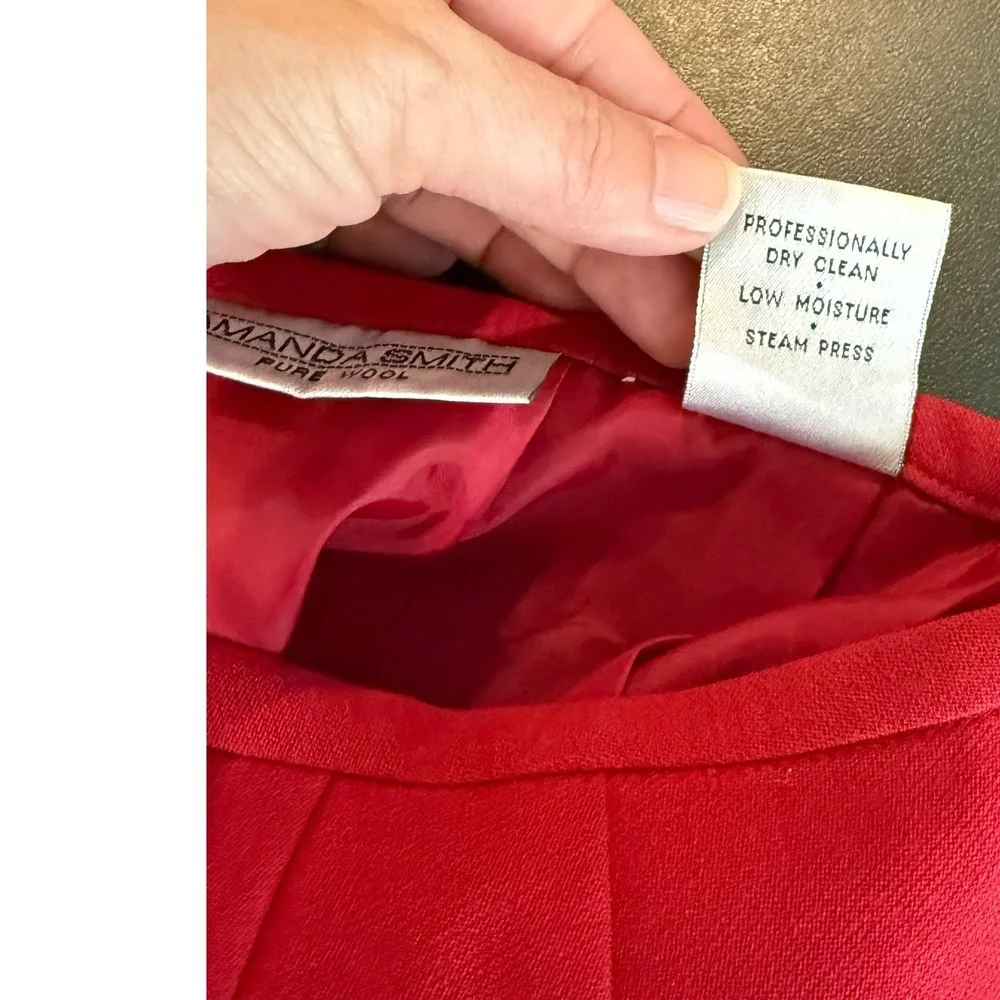 Amanda Smith‎ Womens 14 Skirt Suit Red Pure Wool Blazer Pencil Skirt 2 Piece Set